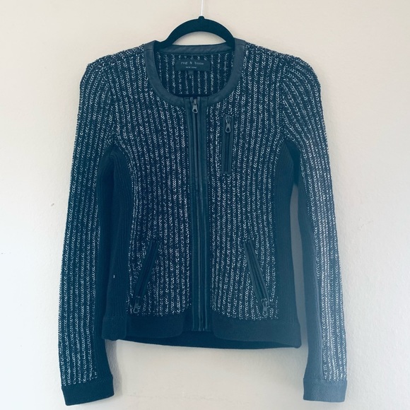 Rag & Bone Moto Sweater Jacket with lamb leather trim - Picture 10 of 10